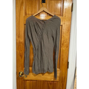JNBY Taupe Long Sleeve V Neck Asymmetric Seam Avant Garde Top